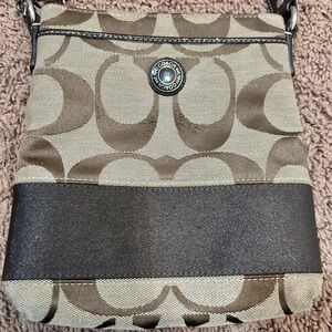 Coach Signature Beige and Black Crossbody Bag